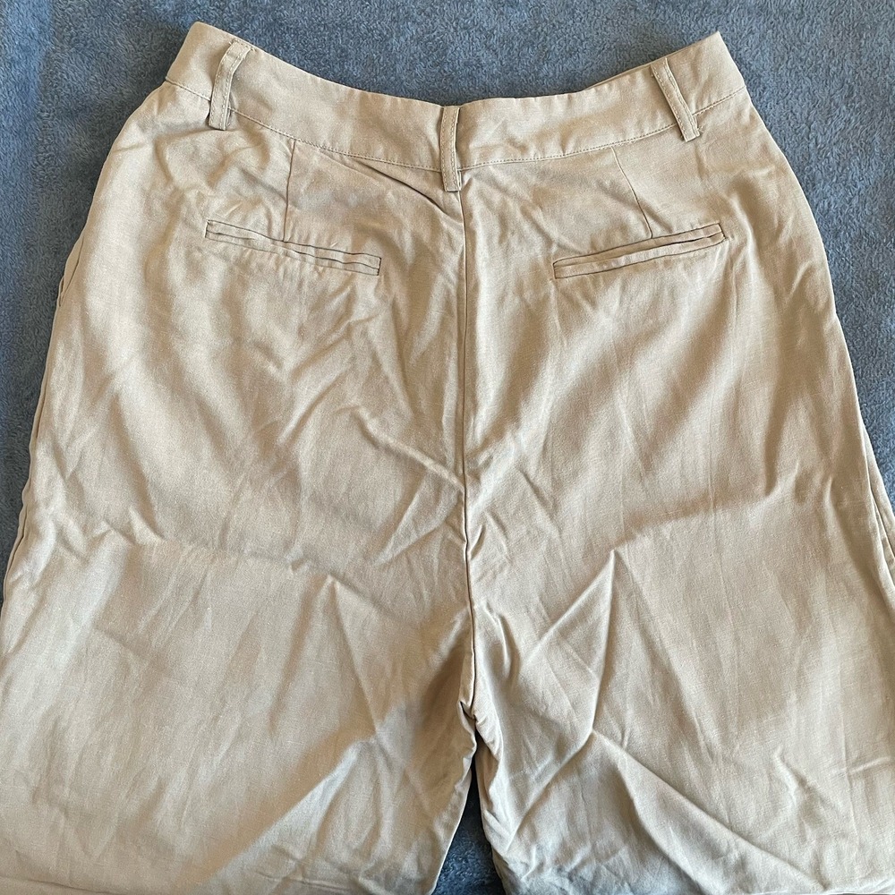 Lulus Tan Linen Blend Wide Leg Pleated Trousers High Waisted Pants Small NWT - Picture 9 of 11